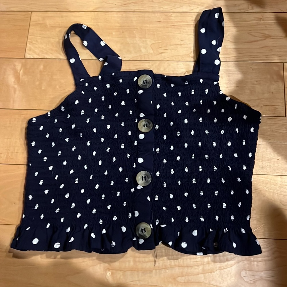 navy blue white polka dot cropped tank - Picture 1 of 1